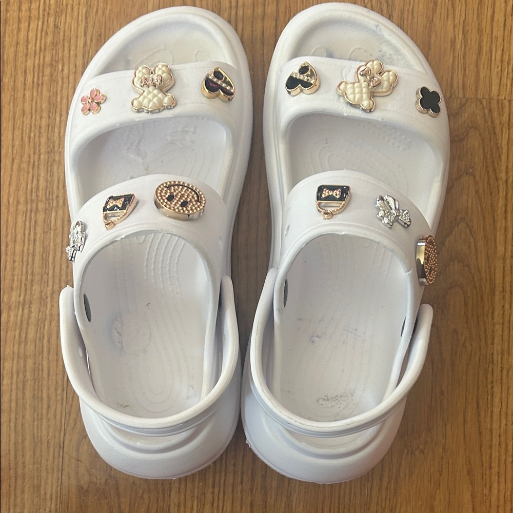 Croc White Sandals with Decorative Charms - Picture 9 of 11